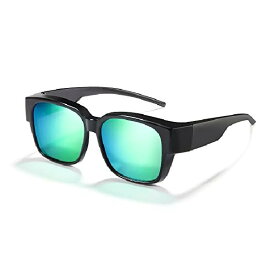Cyxus（シクサズ）オーバーサングラス メガネの上から掛ける 偏光レンズ UVカット 超軽量 TR90素材 小顔効果 釣り/運転/登山/スポーツ用 男女兼用 おしゃれ （ブラックフレーム/グリーンレンズ）