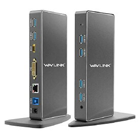 Wavlink USB 3.0ユニバーサルドッキングステーションUSB-C縦置きアルミラップトップドッキングステーション（デュアルビデオHDMI最大解像度2560*1440、DVI最大解像度2048 x 1152、ギガビットイーサネット、USB 3.0ポ
