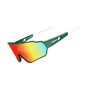 ROCKBROS(ロックブロス)偏光サングラス 釣り 調光サングラス スポーツサングラス 軽量 UV400 自転車 ゴルフ 登山 ピクニック 防風 メンズ(緑白)