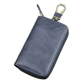 [MBOYU] キーケース メンズ カードキーケース レザー スマートキーケース 車キーケース 革 6連 2つ外側ポケット カード入れ カラビナ付き 大容量 (ブルー)