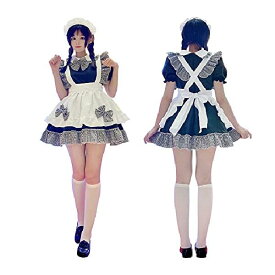 IRIWA チェック柄 メイド服 黒白 超萌えコスプレ コスチューム ロリータ服 可愛いフリル 蝶リボン 半袖 喫茶店制服 ハロウィン衣装 (ワンピース エプロン カチューシャ ストキング) (XLサイズ) XL