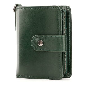 [XANGETOR] 財布 メンズ 二つ折り 人気 革 小銭入れあり 折りたたみ財布 メンズ レディース 大容量 財布カードケース RFID＆磁気スキミング防止 13枚カード入れ 小さい財布 ファスナー 写真入れ (緑)