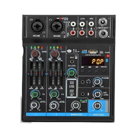 ポータブルミニミキサー4チャンネルオーディオDJコンソールサウンドカード USB 48V Phantom Power for PCレコーディングWebキャストパーティー - Depusheng M4 ブラック