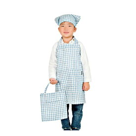[JACKIE&YORK] エプロン 子供 キッズ 三角巾 収納バッグ付き 着脱簡単 小学生 男女兼用 かわいい シンプル ホコリが付きにくい (幼児用(100~120cm) S サックスギンガム)
