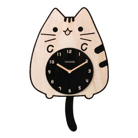VIKMARI 振り子付き 壁掛け時計 天然木 ネコ ゆらゆら揺れる振り子時計 木製 猫 アクリル板文字盤 彫刻したインデックス 木製指針 静音 連続秒針 非電波 ウォールクロック かわいい 癒し