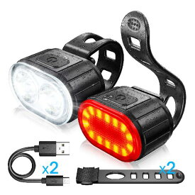 自転車ライトキット LED自転車フロントおよびリアライト USB充電式自転車ライト 男の子と女の子に利用可能 防水マウンテンバイクライトの組み合わせ