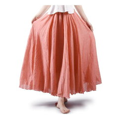 [OCHENTA] オチェーンタ レディース ロングスカート 広幅 ふんわり 森ガール 無地 マキシスカート シンプル セレブ ウエストゴム 透けない 綿麻 Aライン リネン ライトレッド 85CM