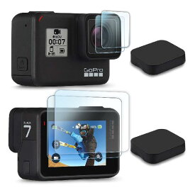 【6枚】FitStill Gopro Hero 7 Black /6 /5 (2018) に適用強化ガラスフィルムセット アンチスクラッチ | 4個スクリーンプロテクター | シリコン保護レンズカバー | メイン画面用2枚 + サブ画面用2枚