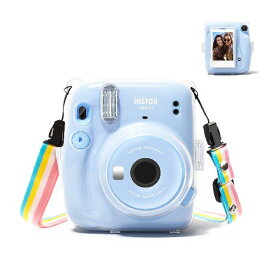 HIYQIN チェキケースFUJIFILM instax mini 11 ケース 可愛いカメラバッグ mini11透明ケース ショルダーストラップ付き フィルム収納ポケット付き ハードPC 透明