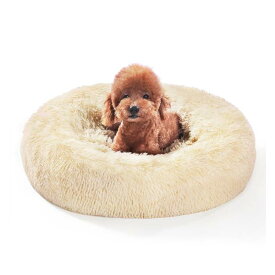 OYANTEN 犬 ベッド 猫 ベッド クッション ラウンド型 もふもふ 丸型 ドーナツふわふわ もこもこ ぐっすり眠る 滑り止め 洗える キャット 通年 猫用 小型犬用 ペット用品 (60cm ベージュ)