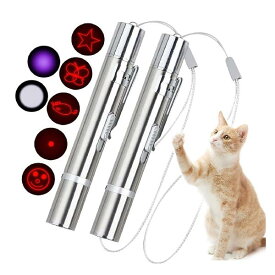 猫のおもちゃ 7in1多機能 LEDにゃんだろー光線 ねこじゃらし USB充電式 5メートル照射距離 一人遊び ストレス解消 運動不足 日本語説明書付き 猫用おもちゃ (2本入り)