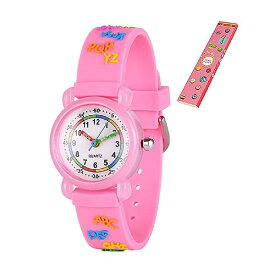 幼児キッズ子供女の子男の子時計 3Dかわいい漫画シリコンバンド腕時計時間教師ギフトガールズボーイズのための時計 (ピンク)