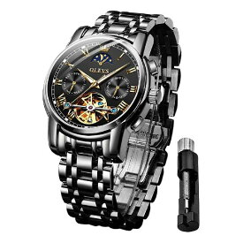 OLEVS 腕時計 メンズ 自動巻き おしゃれ 腕時計 機械式 ビジネス 腕時計 防水 ファッション 日付 カレンダー スケルトン (全ブラック)…