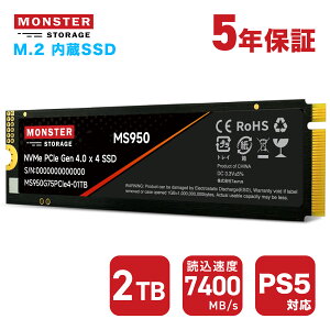 Monster Storage SSD 2TB MV[gt ϋv(TBW:2000TB) NVMe SSD PCIe Gen 4.0×4 ǂݎ:7,400MB/s ݁F6,600MB/s PS5   M.2 Type 2280 3D TLC NAND 5Nۏ  MS950G75PCIe4-02TB