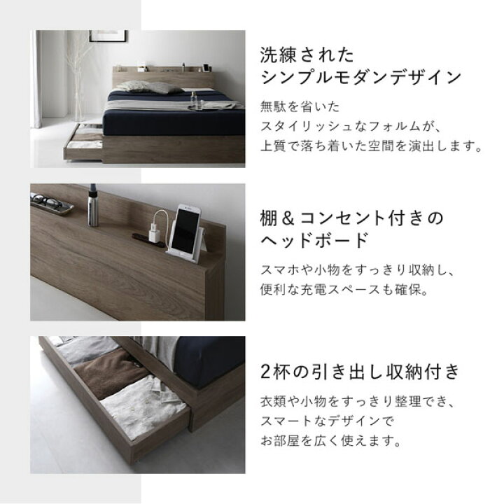 楽天市場】ベット ダブル 収納付きベット マットレス付き フレーム 