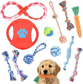 犬ロープおもちゃ 12個セット 犬おもちゃ 噛むおもちゃ 天然綿布 歯磨き 清潔 丈夫 耐久性 犬知育玩具 天然コット 小/中型犬に適用 ペットおもちゃ（タイプと色をランダムに発送）