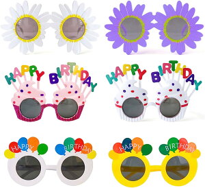 バースデーメガネ 6個セット誕生祝メガネ サングラス おもしろ ハッピーバースデーメガネ ケーキ眼鏡 誕生祝小道具 面白いメガネ 写真/撮影/ロールプレイ道具眼鏡