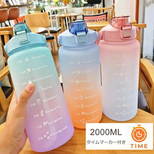 ボトル 水筒 大容量 2L タイムマーカー付き 超軽量 耐冷耐熱 携帯便利 漏れ防止 BPAフリー ポータブルストロー ウォーターボトル プラスチック 男女兼用 大人 子ども 2リットル お花見 屋外活