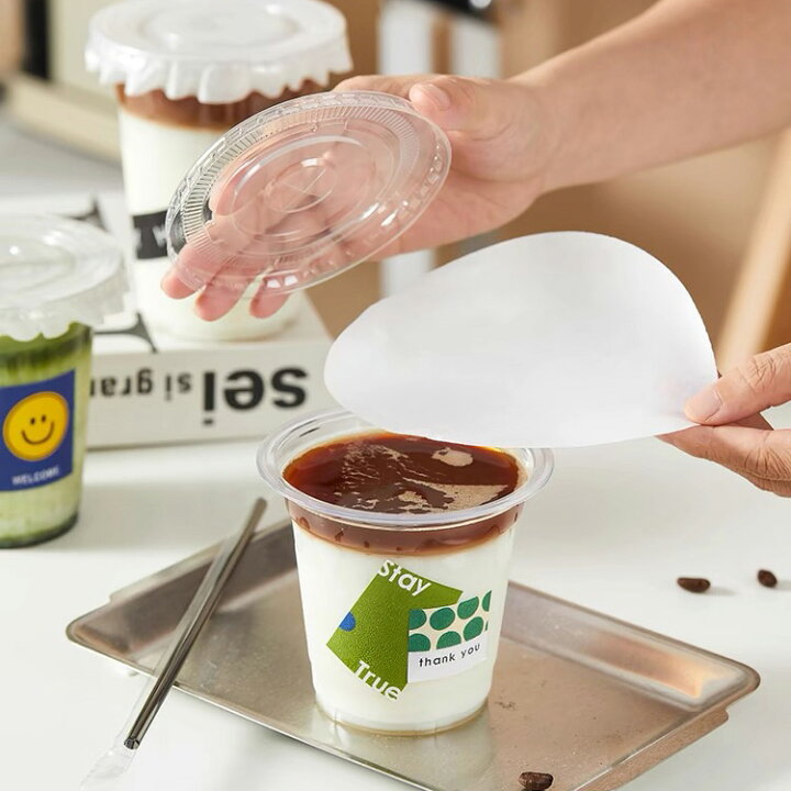 楽天市場】【蓋+ストロー+防漏紙+シール付き】 クリアプラスチック 