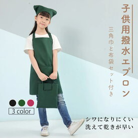 【お得な200円OFFクーポン7/4 23:59迄】エプロン子供用 三角巾 巾着バッグセット しわになりにくい エプロン 黒 小学生 首掛け 無地 シンプル エプロン 着脱簡単 収納バッグ付き 男女兼用 色落ちしない ホコリが付きにくい 母の日 ギフト プレゼント