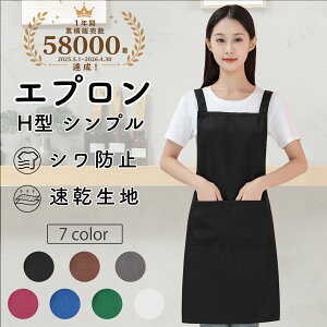 【0の日で10%OFFクーポン有り】エプロン H型 首掛け シワ防止 汚れにくい シンプル 黒 無地 大容量ポケット 保