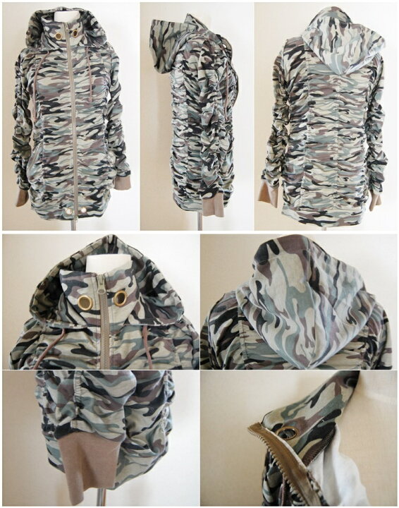 楽天市場】フード付きカモフラージュ柄ロングシャーリングジップアップ  
