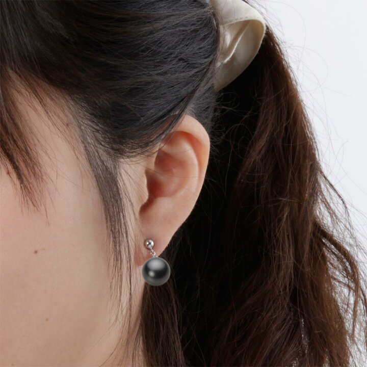 黒真珠ピアス刻印ありpt900プラチナ約11mmブラックパール