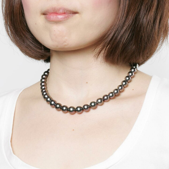 楽天市場】ブラックパール ネックレス 8-10mm 黒蝶 真珠 ネックレス 