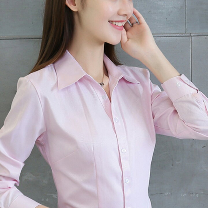 楽天市場 メール便送料無料 レディース トップス シャツ ブラウス ビジネス オフィス ｙシャツ フォーマル スーツ リクルート 就活 Ol 事務服 無地 レディースブラウス 長袖春 ピンク ストライプ Ladies Fashion M S