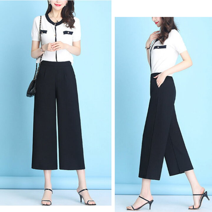 楽天市場 冷感 ワイドパンツ レディース ゆったり 涼感 楽ちん テロテロ ガウチョパンツ ブラック オフィス クールビズ S M L Ll 大きいサイズ Ladies Fashion M S