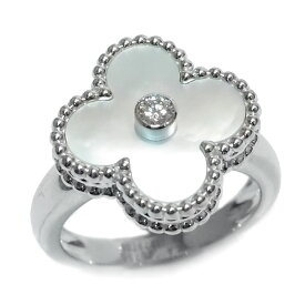 Van Cleef & Arpels ヴァン クリーフ&アーペル ヴィンテージ アルハンブラ K18WG マザーオブパール ダイヤモンド リング #48 約7.5号位 約6.8g位 [ VCARF48949 証明書 指輪 シェル 18金 ホワイト ゴールド ブランド ]【中古】