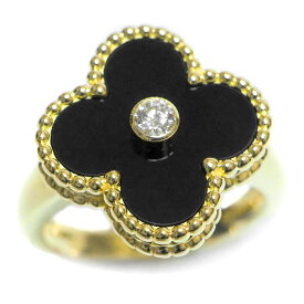Van Cleef & Arpels ヴァン クリーフ&アーペル ヴィンテージ アルハンブラ K18YG オニキス ダイヤモンド リング #48 約6.5号位 約6.2g位 [ VCARA41000 指輪 18金 イエロー ゴールド レディース ブランド ]【中古】