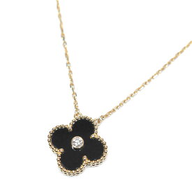 Van Cleef & Arpels ヴァン クリーフ&アーペル ヴィンテージ アルハンブラ ホリデー 限定 K18PG オニキス ダイヤモンド ネックレス 約6.3g位 [ 18金 ピンクゴールド ペンダント ジュエリー アクセサリー ブランド ]【中古】