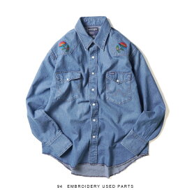 【20％OFFクーポン対象】Wrangler ラングラー US ORIGINALS/127MW デニムシャツ デニム シャツ ウエスタンシャツ 花柄 刺繍 EMBROIDERY USED