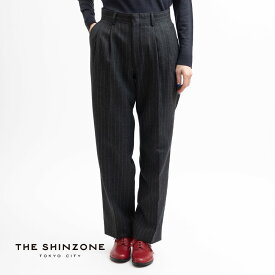 【11%OFFクーポン対象!】【返品交換送料無料】Shinzone(シンゾーン)/CHALK STRIPE PANTS(チョーク ストライプ パンツ)/2タック ロングパンツ ネイビー グレー 23amspa03 日本製