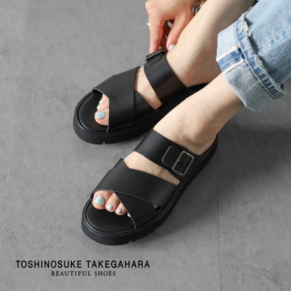 【返品交換送料無料】BEAUTIFUL SHOES（ビューティフル シューズ）CROSS BELT SANDALS GLOXI CUT SOLE（クロスベルトサンダル グロクシカットソール）スライドサンダル レザーサンダル ビブラムソール Vibram BSS2512007