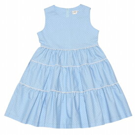 【アウトレットセール 110cm限定 140cm限定】子供服 女の子 ワンピース ノースリーブ 日本製 フォーマル 発表会 結婚式 入学式 お出かけ着 綿100％ドット柄レースギャザーティアード ネイビー ブルー 春夏【むーのんのん MOONONNON】