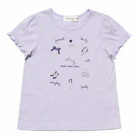 子供服 こども 女の子 Tシャツ 半袖 春夏 可愛い 上品 袖 綿100％ ラメ フリル プリント 刺繍 オフホワイト ブルー パープル 100cm 110cm 120cm 130cm 140cm 150cm 3歳 4歳 5歳 6歳 7歳 8歳 9歳 10歳 11歳 12歳 発表会 お呼ばれ【 むーのんのん moononnon 】