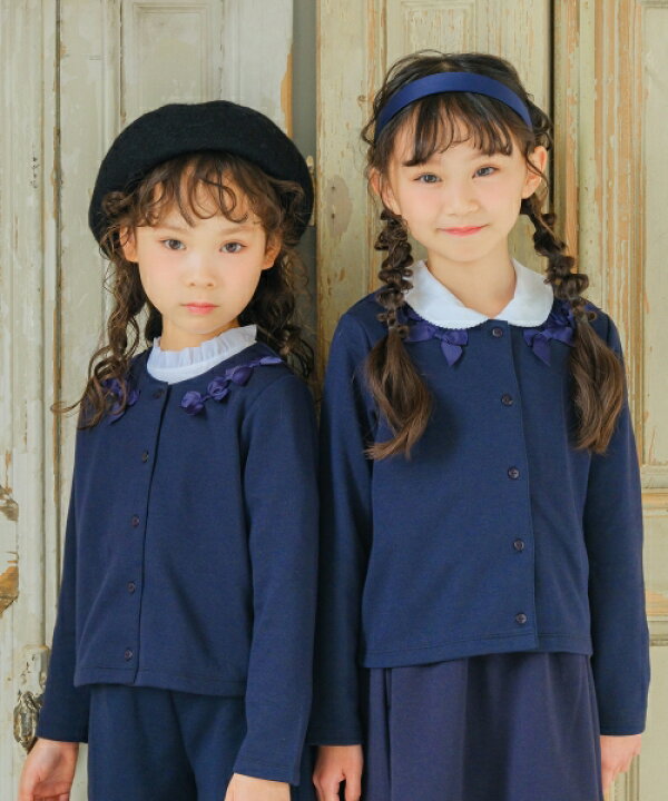 楽天市場 子供服 女の子 カーディガン 長袖 お出かけ着 普段着 フォーマル リボン付きダブルニット ネイビー パープル 100cm 110cm 1cm 130cm 140cm 150cm 160cm むーのんのん Moononnon 女の子 子供服 ワンピース Nonnon
