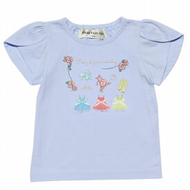 【アウトレットセール 80cm限定 90cm限定】子供服 女の子 Tシャツ 半袖 通園着 普段着 綿100％ベビーサイズお花＆バレエ刺繍モチーフ付きチューリップ袖 ピンク ブルー 春夏 【むーのんのん moononnon】