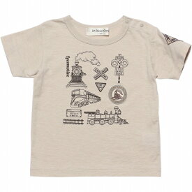 【アウトレットセール 80cm限定】子供服 男の子 Tシャツ 半袖 ベビーサイズ 普段着 通園着 綿100％乗り物シリーズ電車プリントアップリケ付き グリーン ベージュ 春夏 アンドゥーカージョ