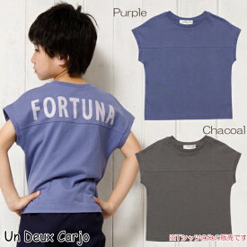 【アウトレットセール 120cm限定 130cm限定】子供服 男の子 Tシャツ 半袖 普段着 通学着 綿100％ バック ロゴプリント ゆったり シルエット パープル チャコールグレー 春夏【アンドゥーカージョ 】