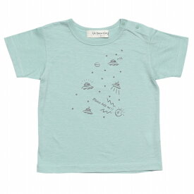 子供服 男の子 Tシャツ tシャツ 半袖 はんそで キッズ ベビー 子ども服 こども服 コットン 綿 キッズ服 トップス 通園着 普段着 綿100％ 宇宙 UFO プリント プリント半袖Tシャツ グリーン ベージュ 春夏 80cm 90cm 1歳 2歳 【アンドゥーカージョ】