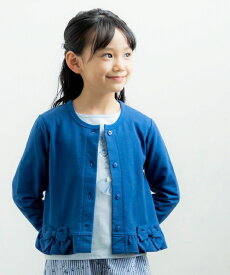 【アウトレットセール 100cm限定 110cm限定】子供服 女の子 カーディガン 長袖 普段着 通学着 リボン＆フリルつきミニ裏毛 ネイビー パープル 春夏 【むーのんのん moononnon】