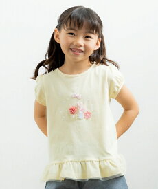 子供服 女の子 Tシャツ ベビー キッズ ティーシャツ 半袖 普段着 通園着 通学着 うさぎ 音符 プリント お花 モチーフ フリル イエロー ブルー 春夏 80cm 90cm 100cm 110cm 120cm 1歳 2歳 3歳 4歳 5歳 6歳 7歳 8歳 【むーのんのん moononnon】