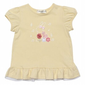 【アウトレットセール 80cm限定 90cm限定 100cm限定 110cm限定】子供服 女の子 Tシャツ ベビー キッズ ティーシャツ 半袖 普段着 通園着 通学着 うさぎ 音符 プリント お花 モチーフ フリル イエロー ブルー 春夏【むーのんのん moononnon】