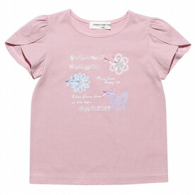 子供服 女の子 Tシャツ 半袖 普段着 通学着 綿100％ 音符 お花 ちょうちょ プリント チューリップ スリーブ オフホワイト ピンク 春 夏 100cm 110cm 120cm 130cm 140cm 3歳 4歳 5歳 6歳 7歳 8歳 9歳 10歳 11歳 【むーのんのん moononnon】