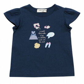 SUPER TIME SALE 6/4 20：00-6/11 1:59　子供服 女の子 Tシャツ 半袖 普段着 通学着 通園 綿100％ サマー アイテム モチーフ ネイビー ブルー 春 夏 80cm 90cm 100cm 110cm 120cm 130cm 140cm 150cm 160cm むーのんのん moononnon