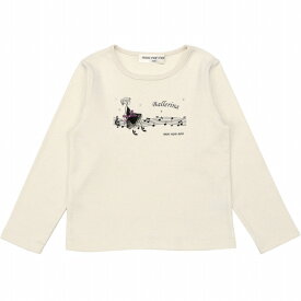 子供服 女の子 Tシャツ 秋冬 長袖 キッズ ジュニア 普段着 通学 女の子モチーフ 音符 ピアノ 五線譜 ロゴ プリント チュール オフホワイト パープル 120cm 130cm 140cm 150cm 160cm 6歳 7歳 8歳 9歳 10歳 11歳 12歳 13歳 【むーのんのん moononnon】