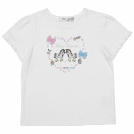 子供服 女の子 Tシャツ 春夏 半袖 綿100％ コットン ユニコーン 馬 リボン ラメ プリント フリル かわいい おしゃれ オフホワイト ショッキングピンク 80cm 90cm 100cm 110cm 120cm 130cm 140cm 1歳 2歳 3歳 4歳 5歳 6歳 7歳 8歳 9歳 10歳 11歳 【むーのんのん moononnon】